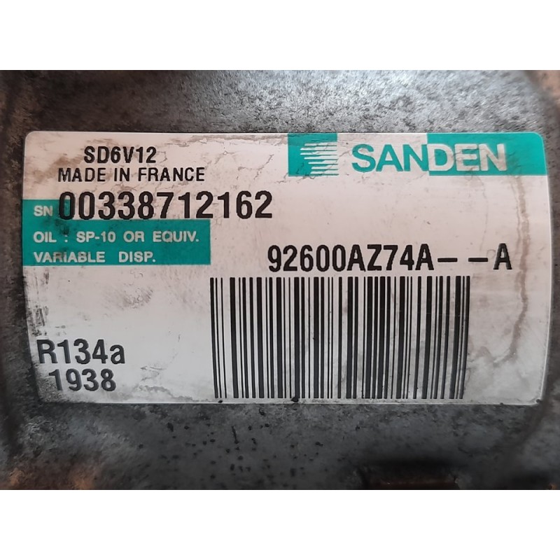 Recambio de compresor aire acondicionado para nissan juke (f15) kuro referencia OEM IAM 92600AZ74AA 1938 SANDEM - Negro 5