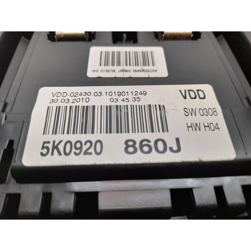 Recambio de cuadro instrumentos para volkswagen golf vi (5k1) advance referencia OEM IAM 5K0920860J 02430031019011249 VDO - Negro 2