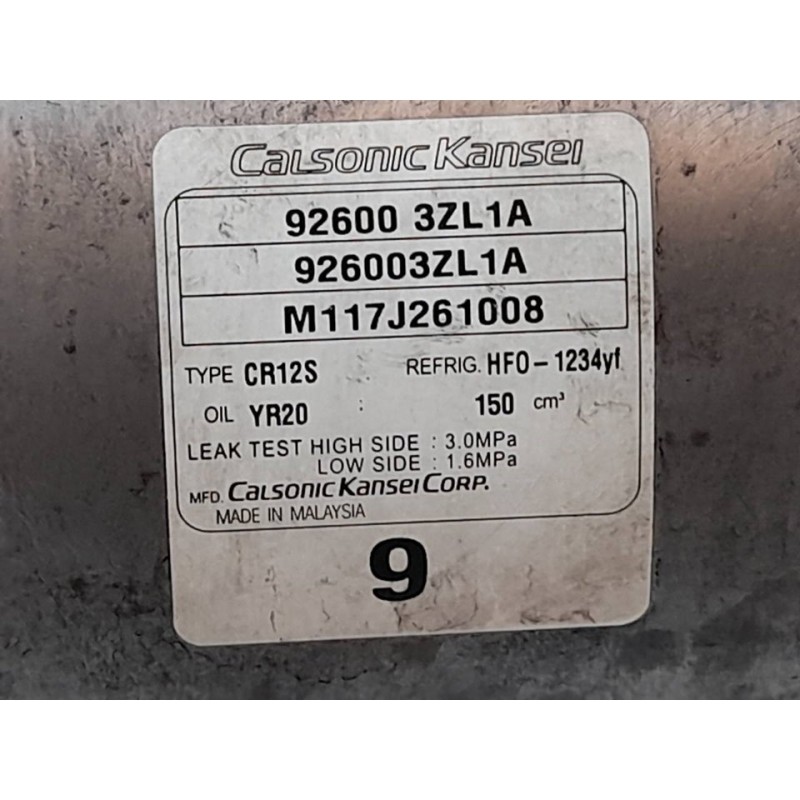 Recambio de compresor aire acondicionado para nissan pulsar (c13) visia referencia OEM IAM 926003ZL1A CR12S CALSONIC - Blanco 3