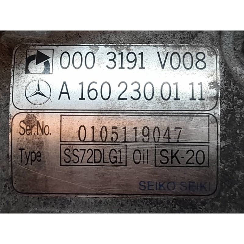 Recambio de compresor aire acondicionado para smart cabrio cdi pulse referencia OEM IAM A1602300111 0003191V008 3