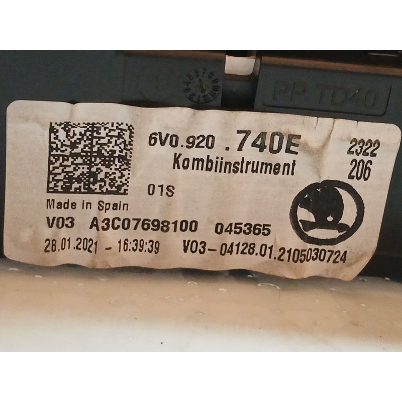 Recambio de cuadro instrumentos para skoda fabia ambition plus referencia OEM IAM 6V0920740E - Blanco 2