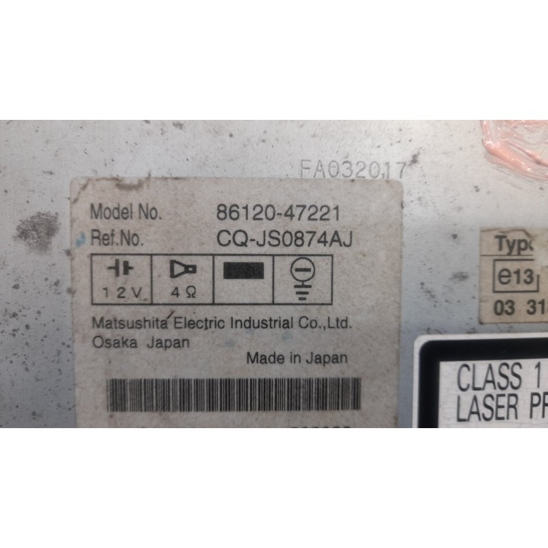 Recambio de sistema audio / radio cd para toyota prius (nhw20) sol referencia OEM IAM 8612047221 - Blanco 3