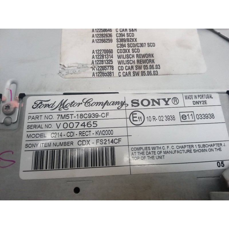 Recambio de sistema audio / radio cd para ford c-max (cb3) titanium referencia OEM IAM 7M5T18C939CF SONY VP6M2F18C821AG - Gris 7