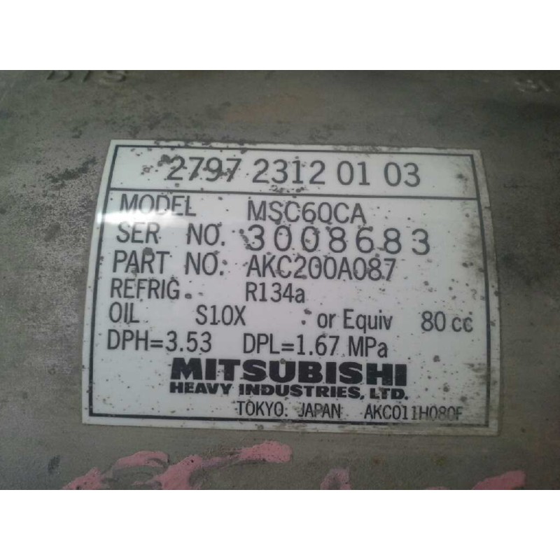 Recambio de compresor aire acondicionado para tata indica 1.4 td referencia OEM IAM 279723120103 MSC60CA MITSUBISHI - Gris 2