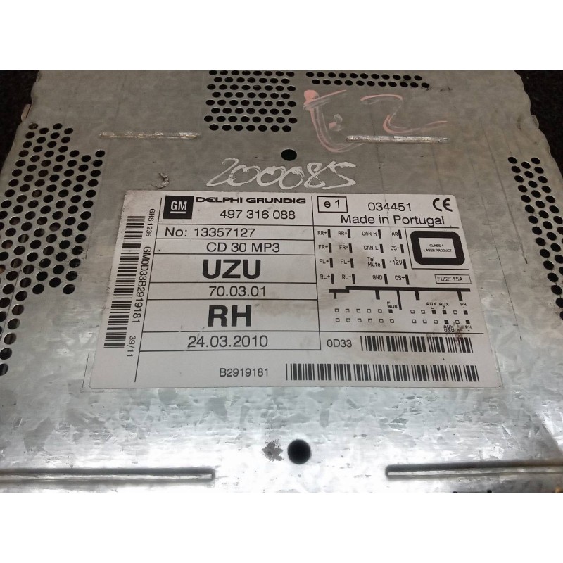 Recambio de sistema audio / radio cd para opel corsa d expression referencia OEM IAM 13357127 CD30MP3 DELPHI - Negro 4