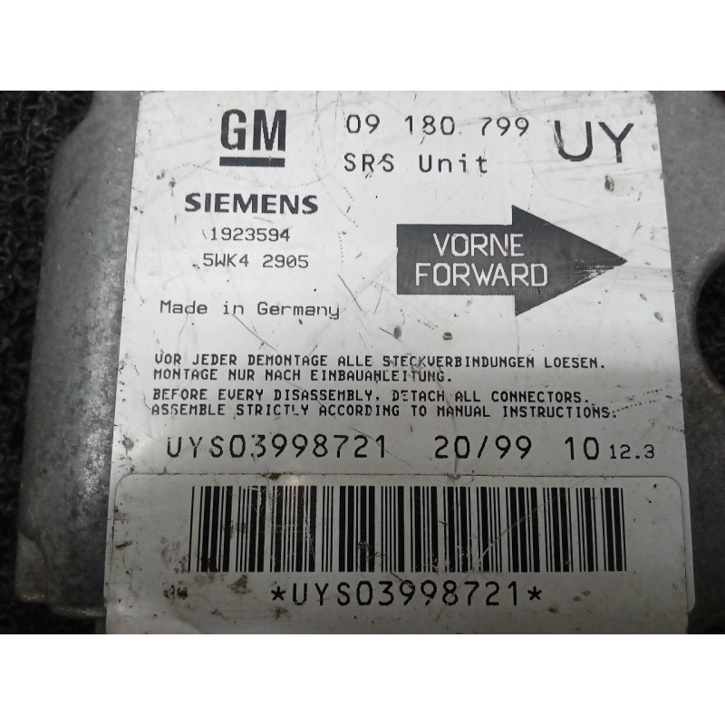 Recambio de centralita airbag para opel astra g berlina referencia OEM IAM 09180799 5WK42905 3