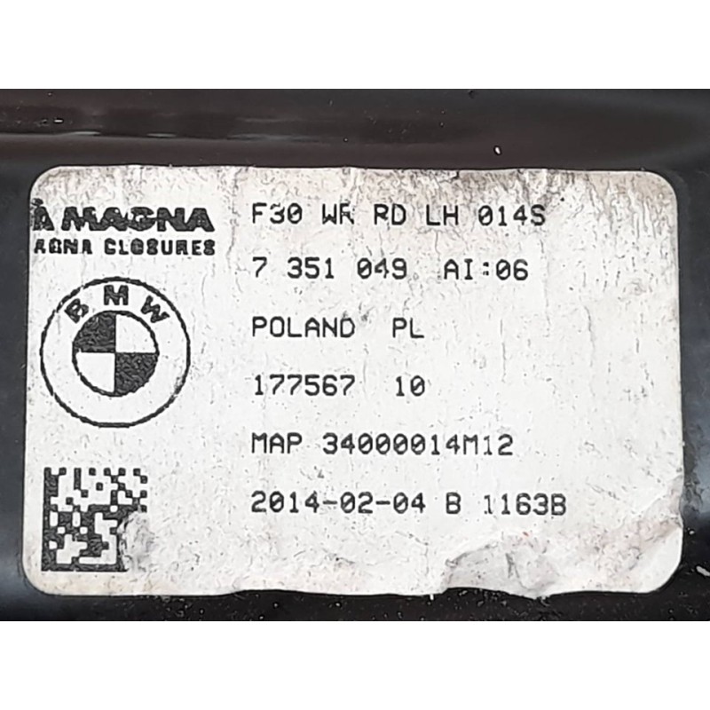 Recambio de elevalunas trasero izquierdo para bmw serie 3 lim. (f30) 318d referencia OEM IAM 7351049AI 3P4211B - Gris 4