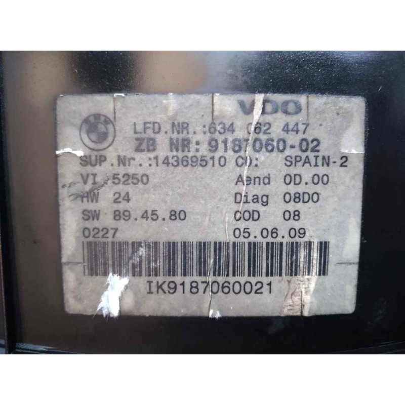 Recambio de cuadro instrumentos para bmw serie 3 berlina (e90) 320d referencia OEM IAM 918706002 634062447 VDO 2
