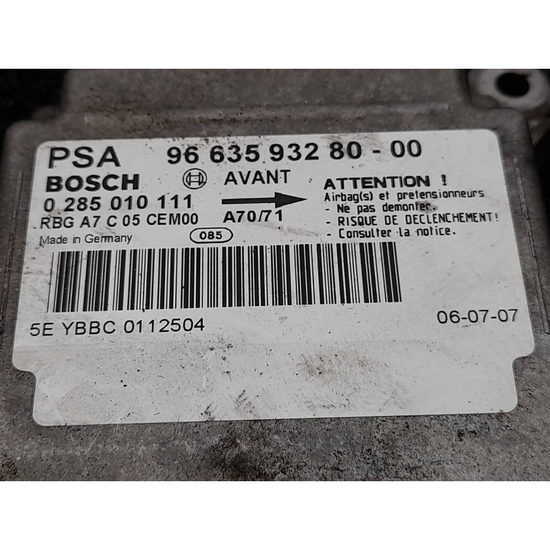 Recambio de centralita airbag para peugeot 207 confort referencia OEM IAM 0285010111 9663593280 BOSCH - Blanco 2