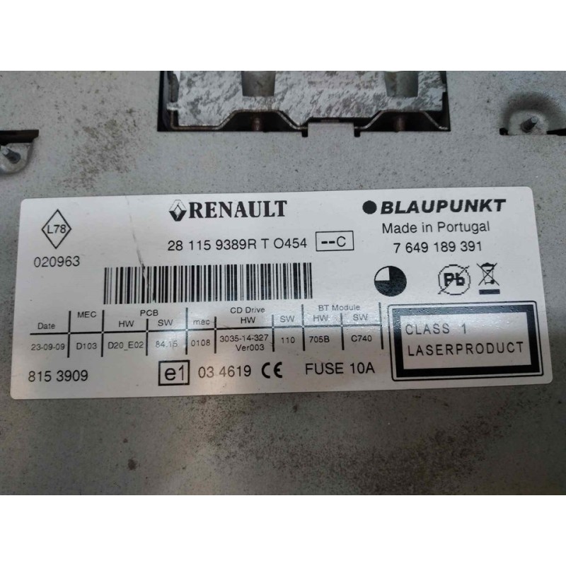 Recambio de sistema audio / radio cd para renault megane iii berlina 5 p expression referencia OEM IAM 281159389R 3