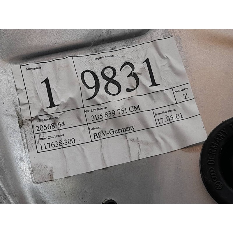 Recambio de elevalunas trasero izquierdo para volkswagen passat berlina (3b3) comfortline referencia OEM IAM 3B5839751CM - Azul 3