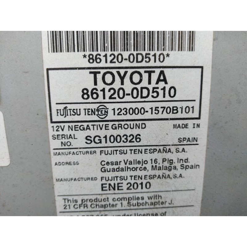 Recambio de sistema audio / radio cd para toyota yaris ts referencia OEM IAM 861200D510 1230001570B101 - Rojo 2