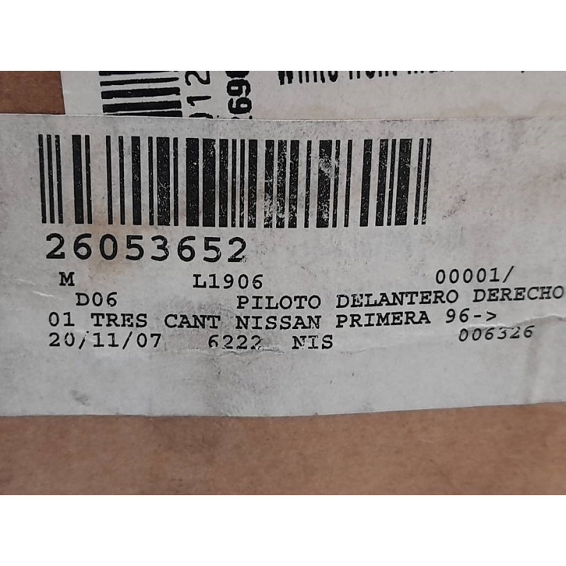 Recambio de piloto delantero derecho para nissan primera berlina (p11) referencia OEM IAM 26053652 95834 2