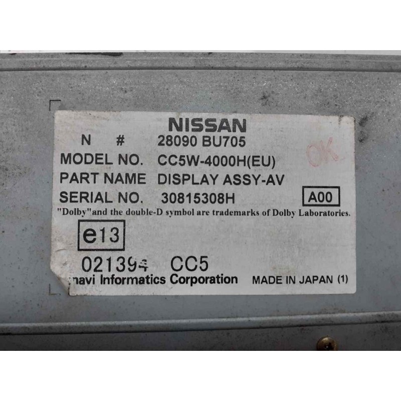 Recambio de pantalla multifuncion para nissan almera tino (v10m) acenta referencia OEM IAM 28090BU705 - Gris 2