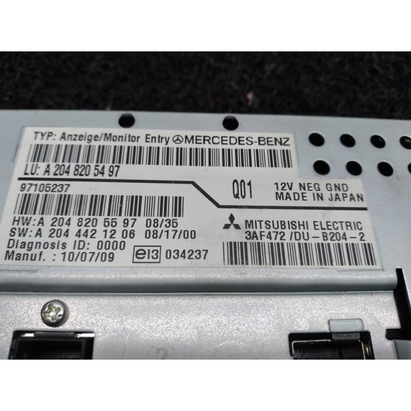 Recambio de pantalla multifuncion para mercedes-benz clase c (w204) berlina c 250 cdi blueefficiency (204.003) referencia OEM IA - Negro 5