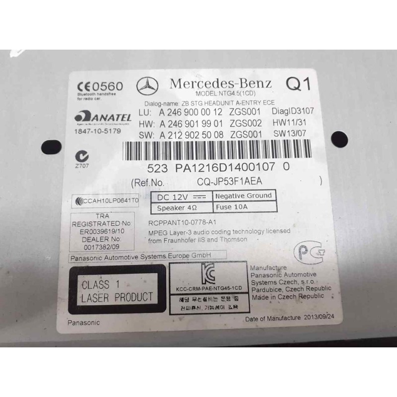 Recambio de sistema audio / radio cd para mercedes-benz clase cla (w117) cla 220 cdi (117.303) referencia OEM IAM A2469000012 3
